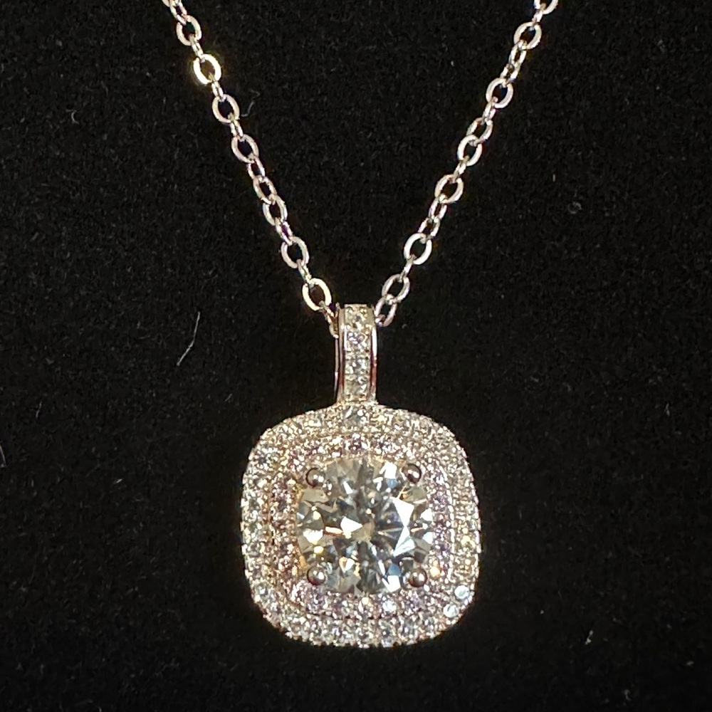 Silver Cushion-Cut Moissanite Pendant Necklace